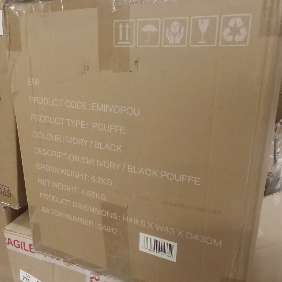 BOXED CAUE ROUND OTTOMAN POUFFE - IVORY/BLACK (1 BOX)