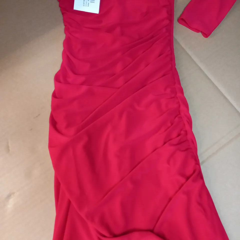 CLUB L RED QUARE NECK RUCHED MAXI DRESS - SIZE 4
