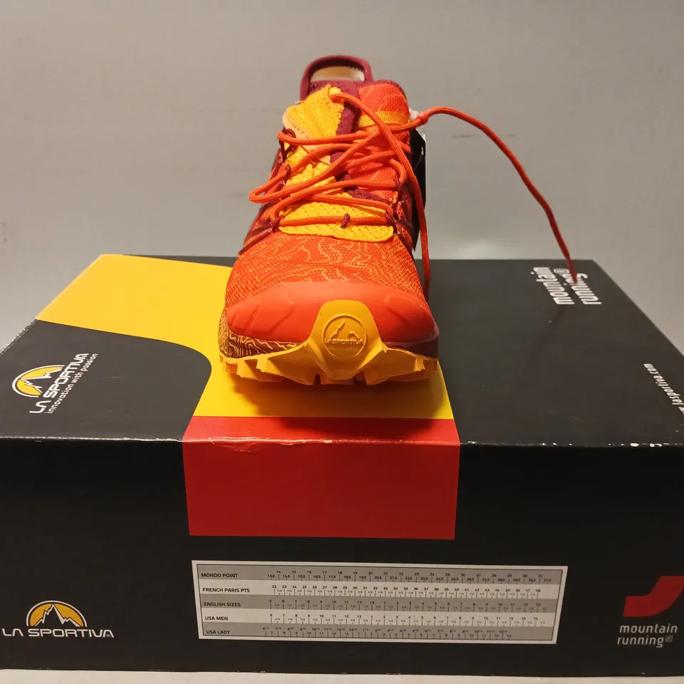 BOXED PAIR OF LA SPORTIVA MUTANT II TRAIL RUNNING SHOES IN ORANGE UK SIZE 6.5