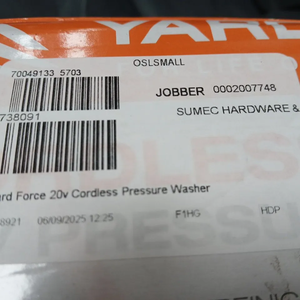 Yard Force 20V Cordless Pressure Washer – Hose, Spray Gun, Battery & Charger