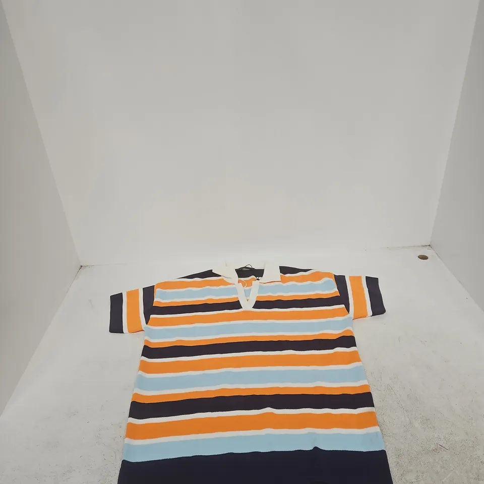 ZARA STRIPED KNIT TOP – ORANGE, LIGHT BLUE & NAVY UK S