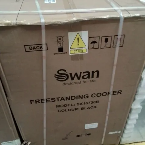 BOXED SWAN SX16730B 60CM ELECTRIC DOUBLE OVEN CERAMIC HOB COOKER - BLACK