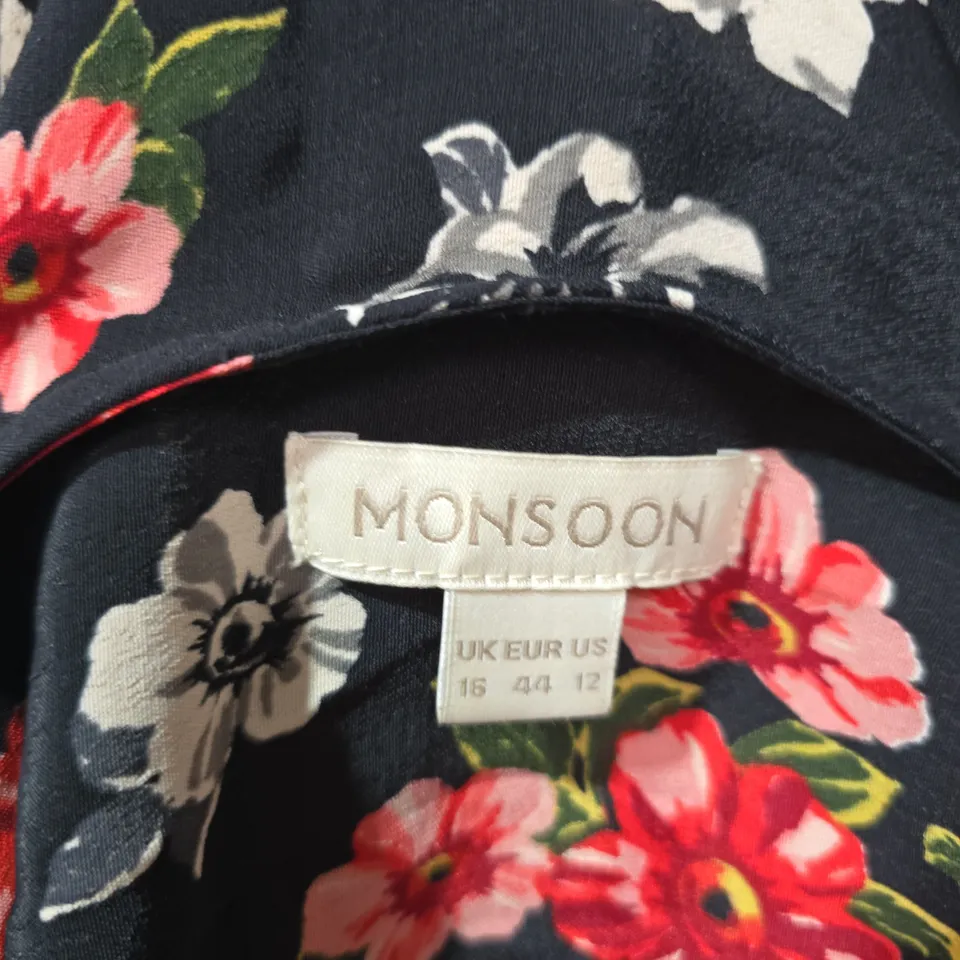 MONSOON FLORAL PRINT DRESS, NAVY WITH PINK FLOWERS – UK 16 (EU 44, US 12)