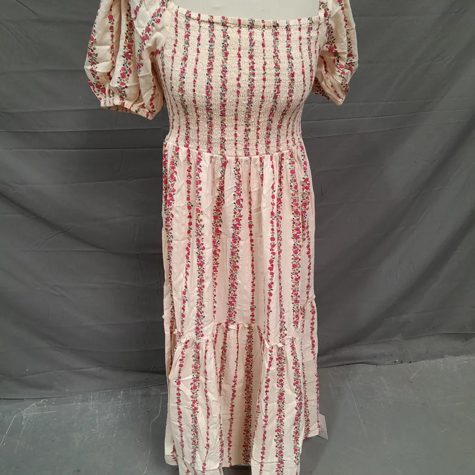 NOBODY'S CHILD TALLULAH MIDI DRESS IN INDIA PINK STRIPE FLORAL SIZE 10