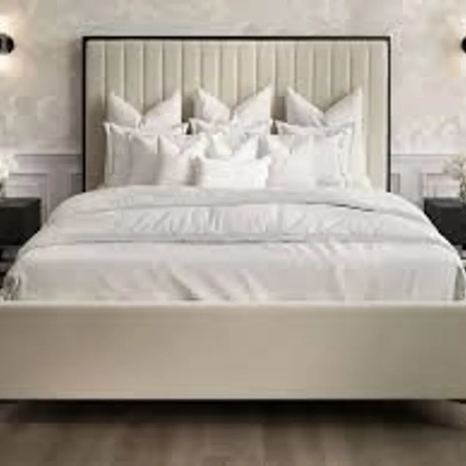 BOXED LPD HOME BERKLEY SUPERKING SIZE BED - CREAM/BLACK (2 BOXES)
