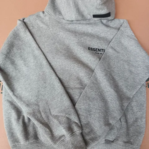 ESSENTIALS FEAR OF GOD LONG SLEEVE PULL-OVER HOODIE IN GREY SIZE 10