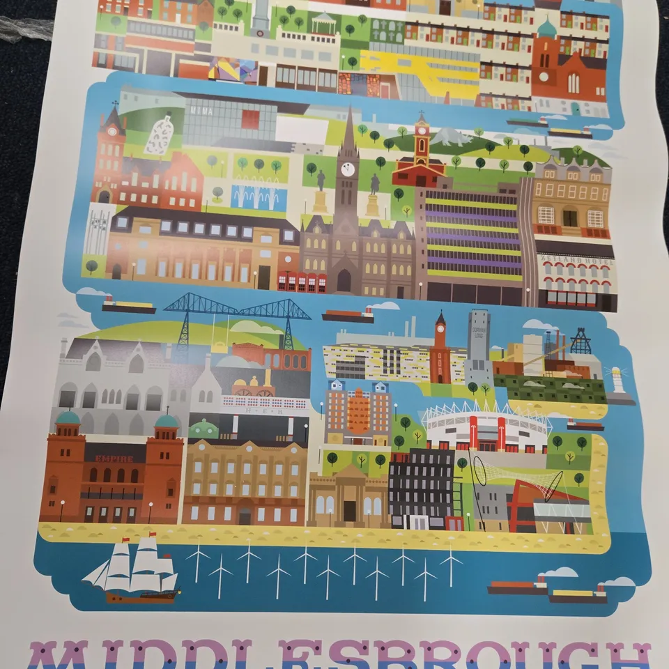 THREE ASSORTED MIDDLESBROUGH IRONOPOLIS SIGNED POSTERS BY SEAN SIMS (AFTER MASSIMO VIGNELLI)