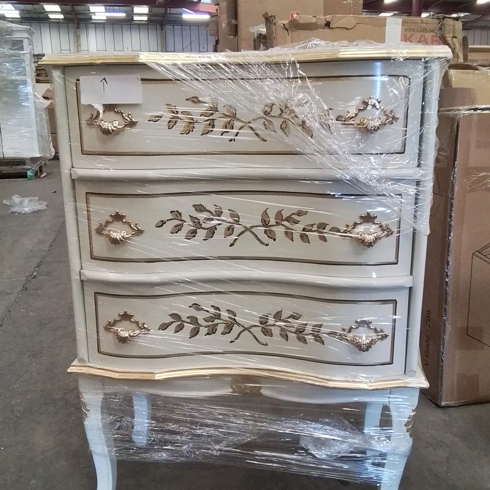 STYLISH 3 DRAW SET OF DRAWERS -WHITE/GOLD-