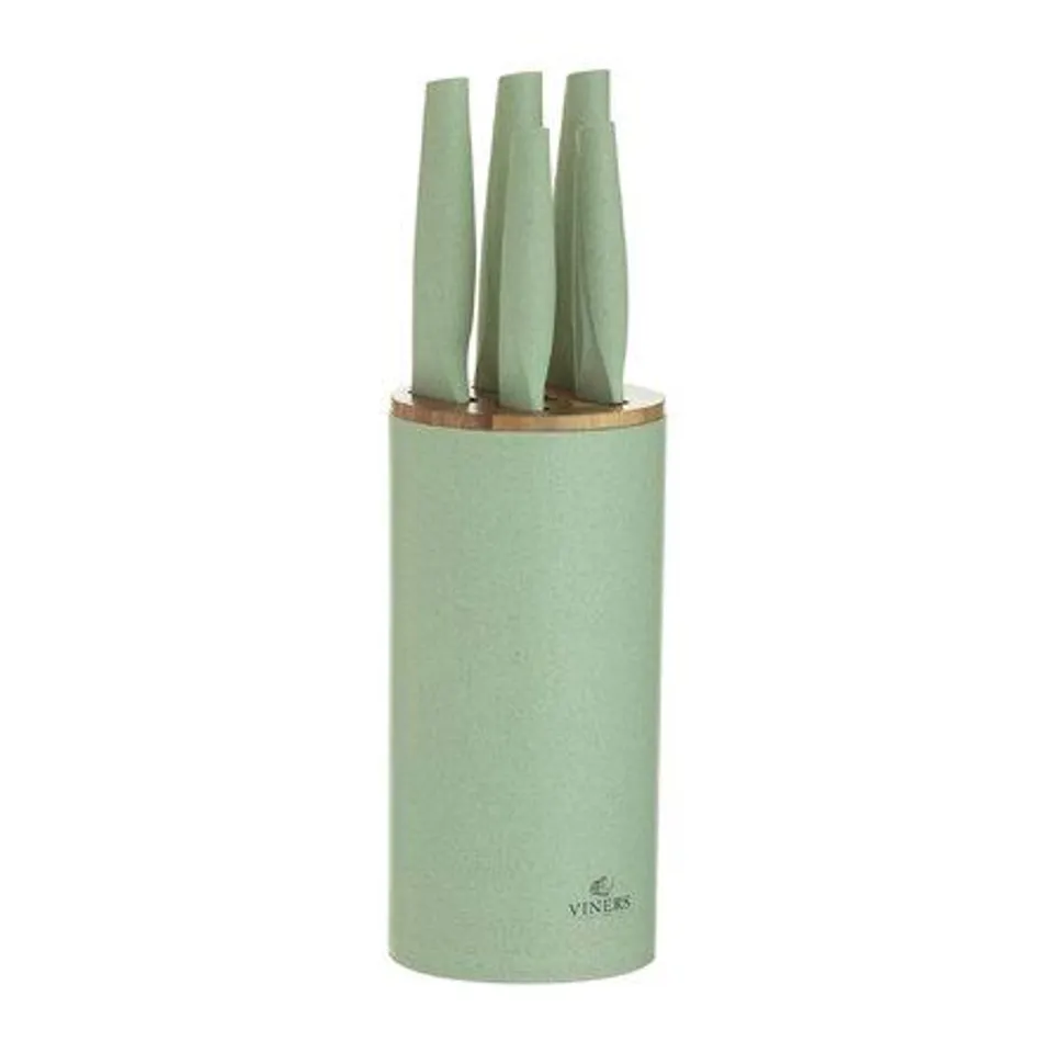 BOXED VINERS ORGANIC 5 PIECE KNIFE BLOCK SET- GREEN HANDLES 