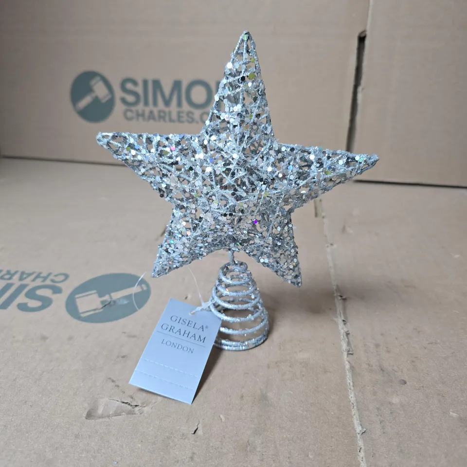 BOX OF APPROXIMATELY 12 GISELA GRAHAM SILVER GLITTER TREE TOPPER STARS