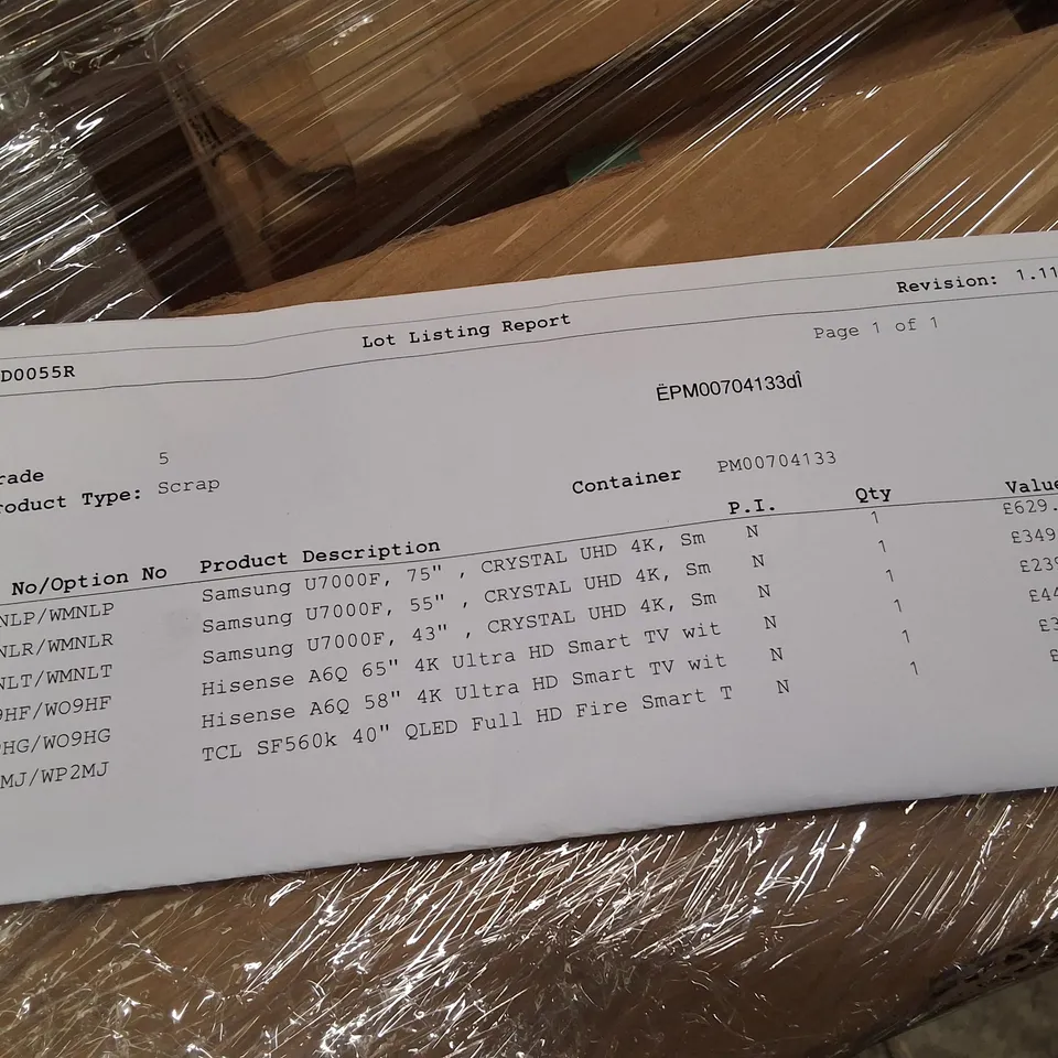 PALLET CONTAINING 6 ASSORTED DAMAGED TVS