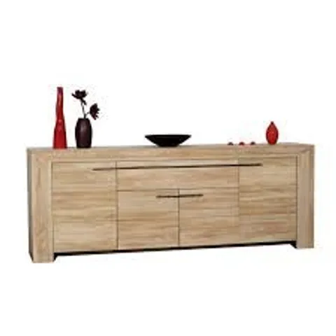 BOXED LUCENA LIGHT OAK FINISH 4 DOOR SIDEBOARD WITH 1 DRAWER (4 BOXES)