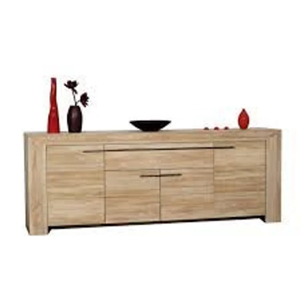 BOXED LUCENA LIGHT OAK FINISH 4 DOOR SIDEBOARD WITH 1 DRAWER (4 BOXES)