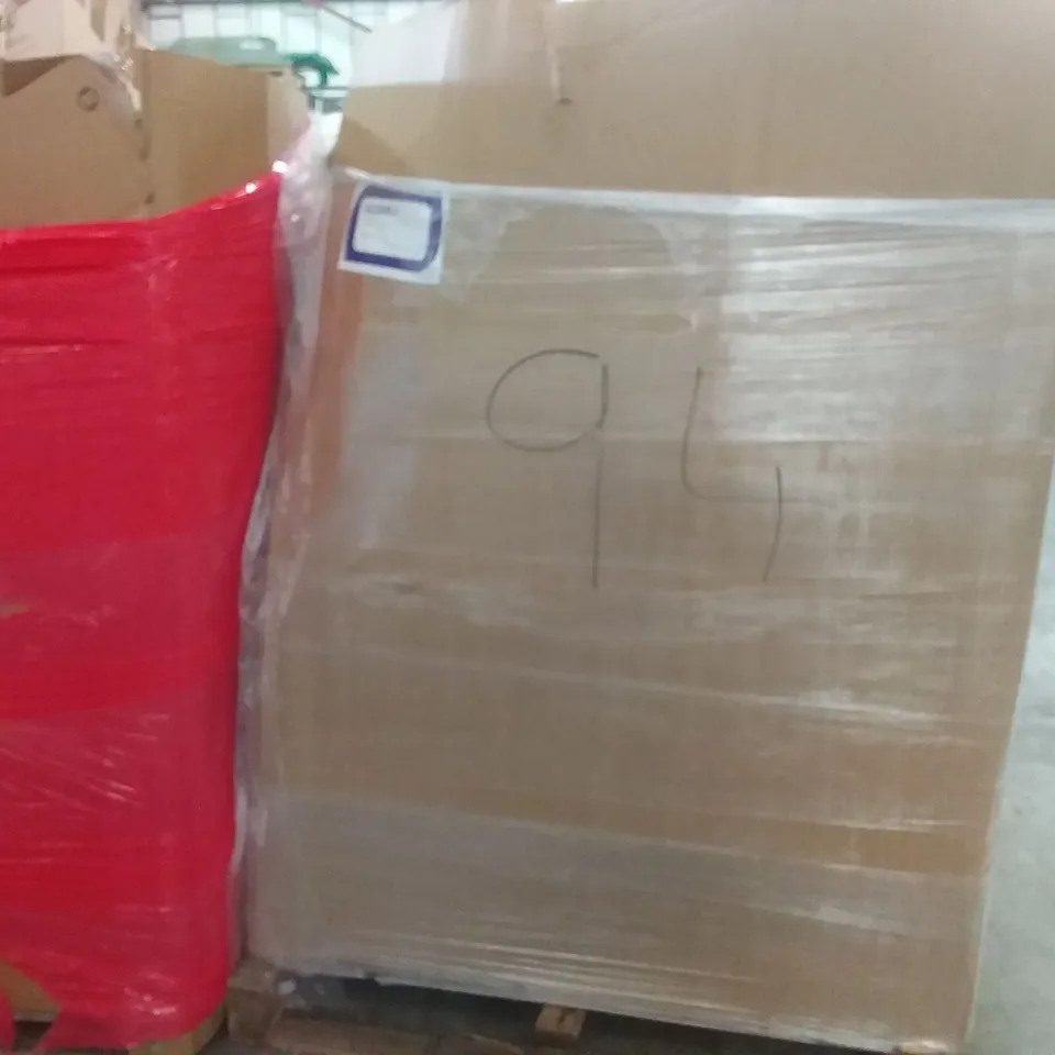 PALLET OF ASSORTED ITEMS INCLUDING INSTANT VORTEX PLUS AIR FRYER, LED CEILING LIGHT, MERRIMEN BUBBLE WRAP ROLL, HOMIDEC SIDE TABLE, SINGLE POLE TELESCOPIC CLOTHES RACK, MULITIFUN PROJECTOR SCREEN 