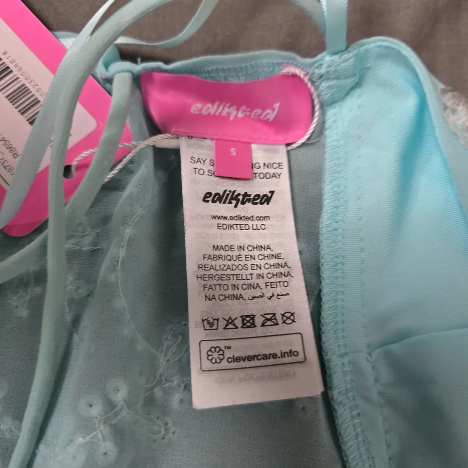 EDIKTED TURQUOISE LACE BRALETTE TOP WITH SEQUIN EMBELLISHMENT – SIZE S