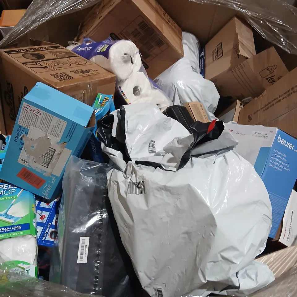 PALLET OF ASSORTED PRODUCTS TO INCLUDE; ANDREX TOILET ROLL, HONEYWELL HOME T6 SMART THERMOSTAT, VILEDA SPIN AND CLEAN, FLASH SPEED MOP, GILETTE MACH 3 , SPONTEX AQUA REVOLUTION, HARMONY PLUS PROFESSIO