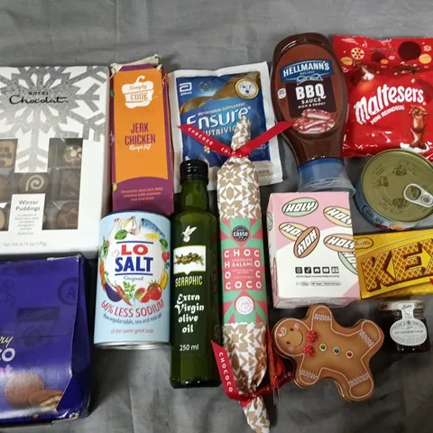 LOT OF APPROXIMATELY 20 ASSORTED FOOD ITEMS TO INCLUDE HOTEL CHOCOLATE TRAY, SERAPHIC OLKIVE OIL AND SMA 1ST MILK
