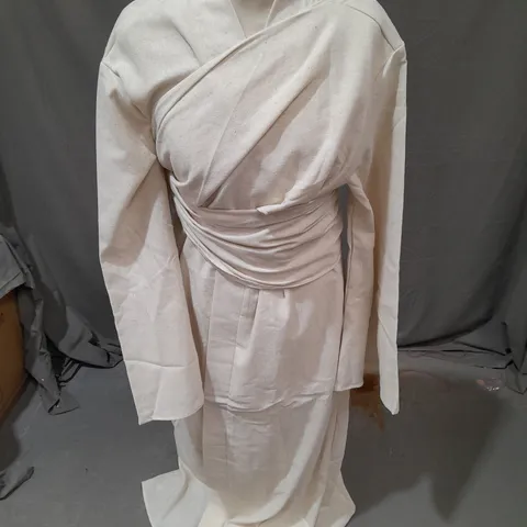 AZRA THE LABEL LINEN WRAP DRESS IN SANDSTONE SIZE XS