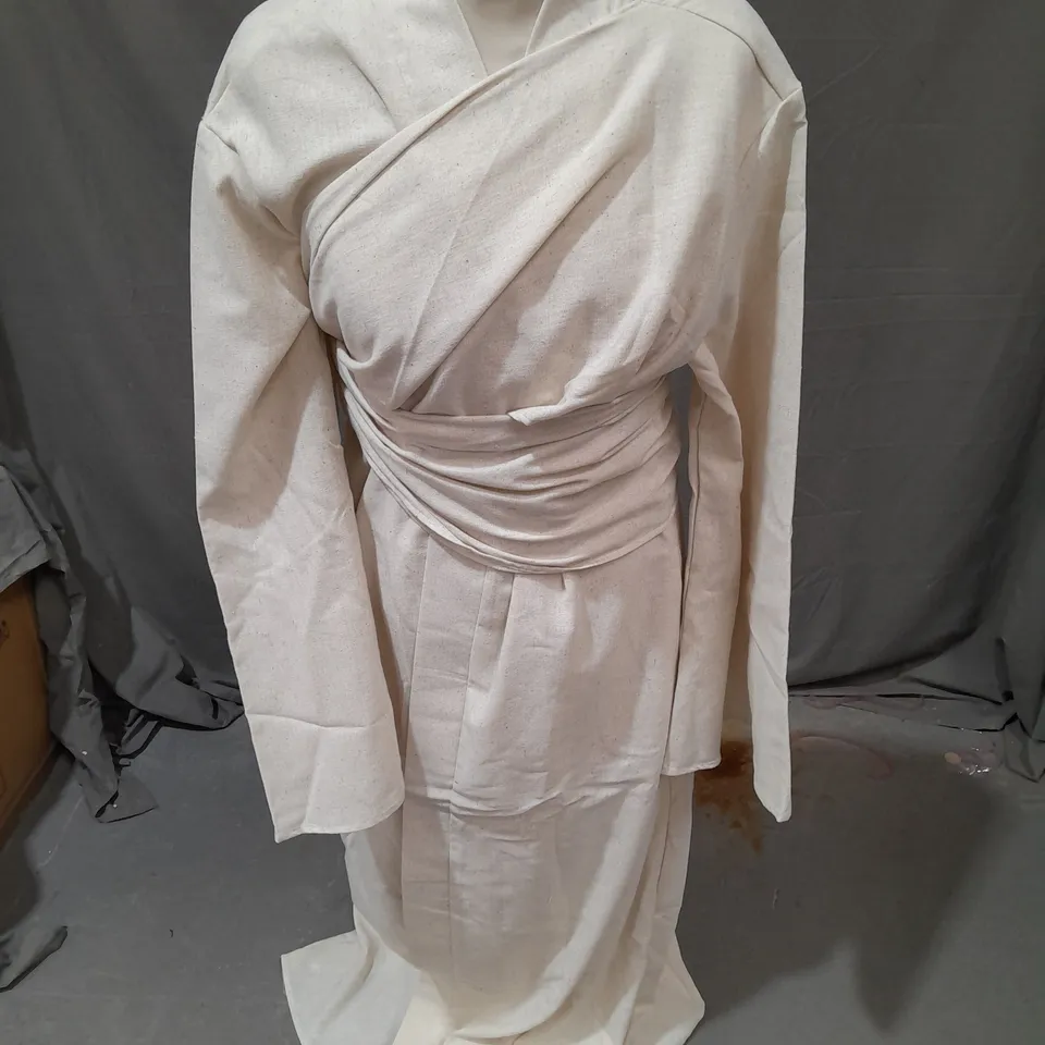 AZRA THE LABEL LINEN WRAP DRESS IN SANDSTONE SIZE XS