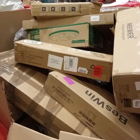 PALLET OF ASSORTED HOUSEHOLD GOODS AND PRODUCTS TO INCLUDE; LIGHTING, BOXED FURNITURE ETC