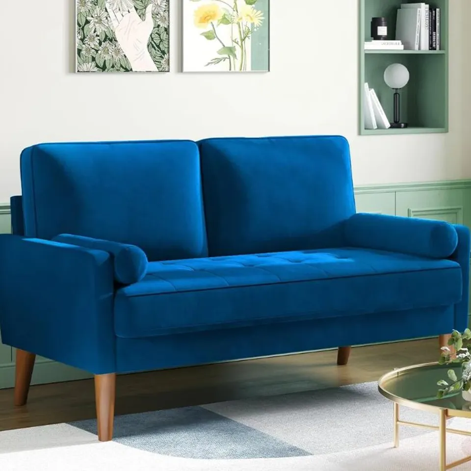 BOXED SMALL 2 SEATER SOFA, COMFY SOFA COUCH WITH SPRING CUSHION 
