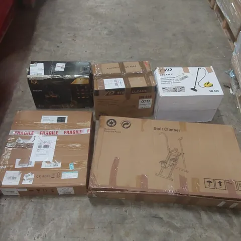PALLET CONTAINING ASSORTED ITEMS TO INCLUDE: STAIR CLIMBER, L'OR BARISTA COFFEE MACHINE, STEAM CLEANERS, CERAMIC HOB ECT