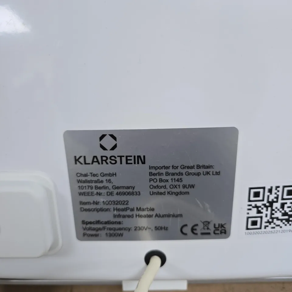 KLARSTEIN HEATPAL MARBLE INFRARED HEATER – ALUMINIUM, 1300W