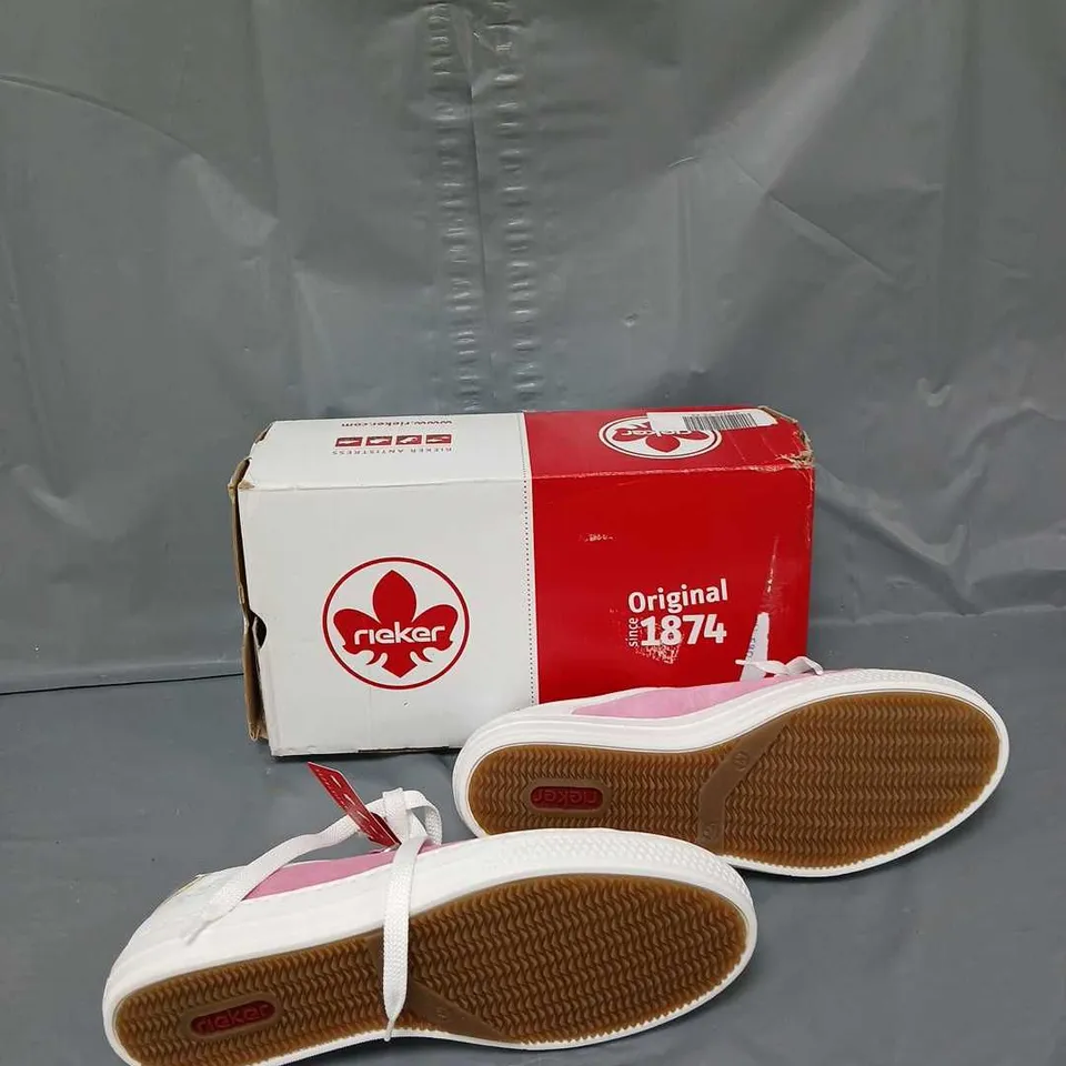 BOXED PAIR OF RIEKER PINK LEATHER TRAINER - SIZE 8 
