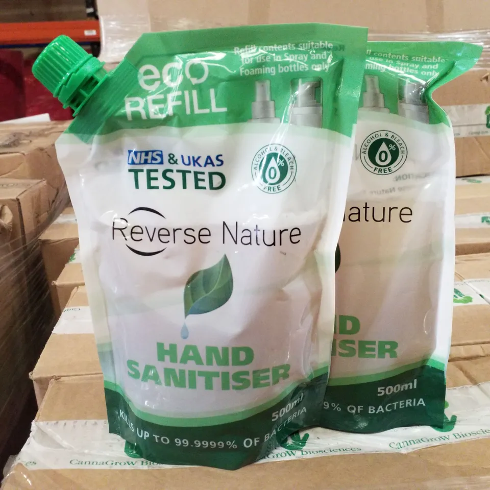 PALLET OF 80 BOXES EACH CONTAINING APPROXIMATELY 10 REVERSE NATURE FOAMING HAND SANITISER 500ML BAGS