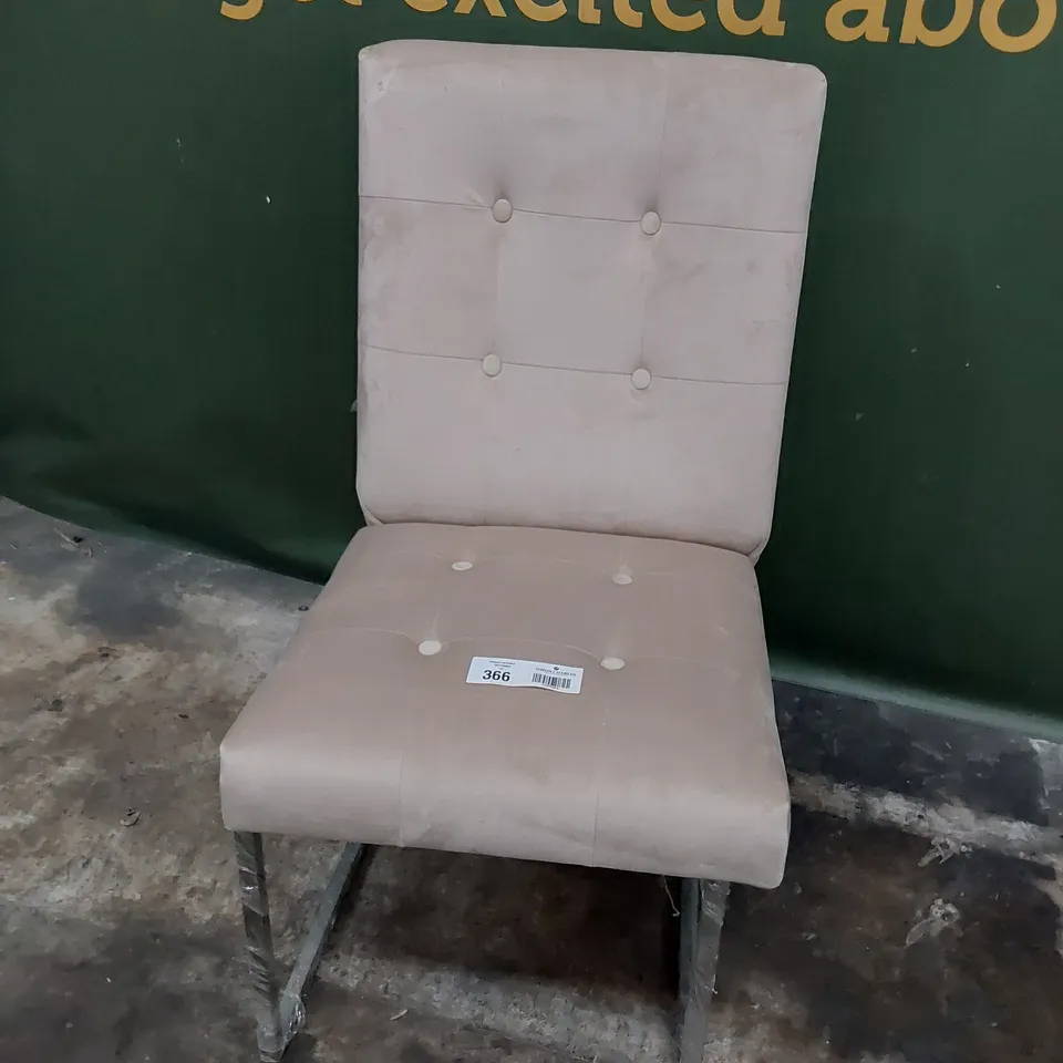 DESIGNER OCCASIONAL CHAIR FAWN PLUSH FABRIC ON CHROME FRAME 