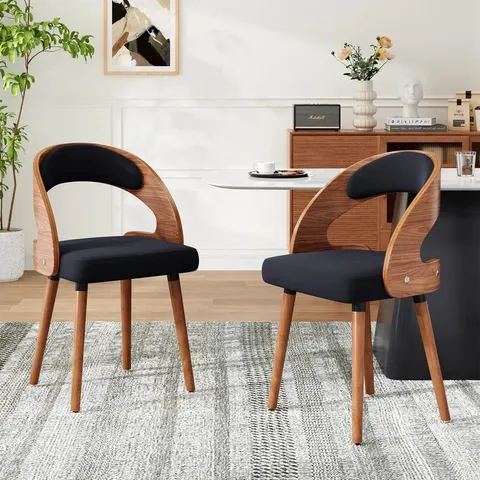 BOXED SET OF 2, HIGH QUALITY SOLID WOOD UPHOLSTERED DINING CHAIRS - BLACK (1 BOX)