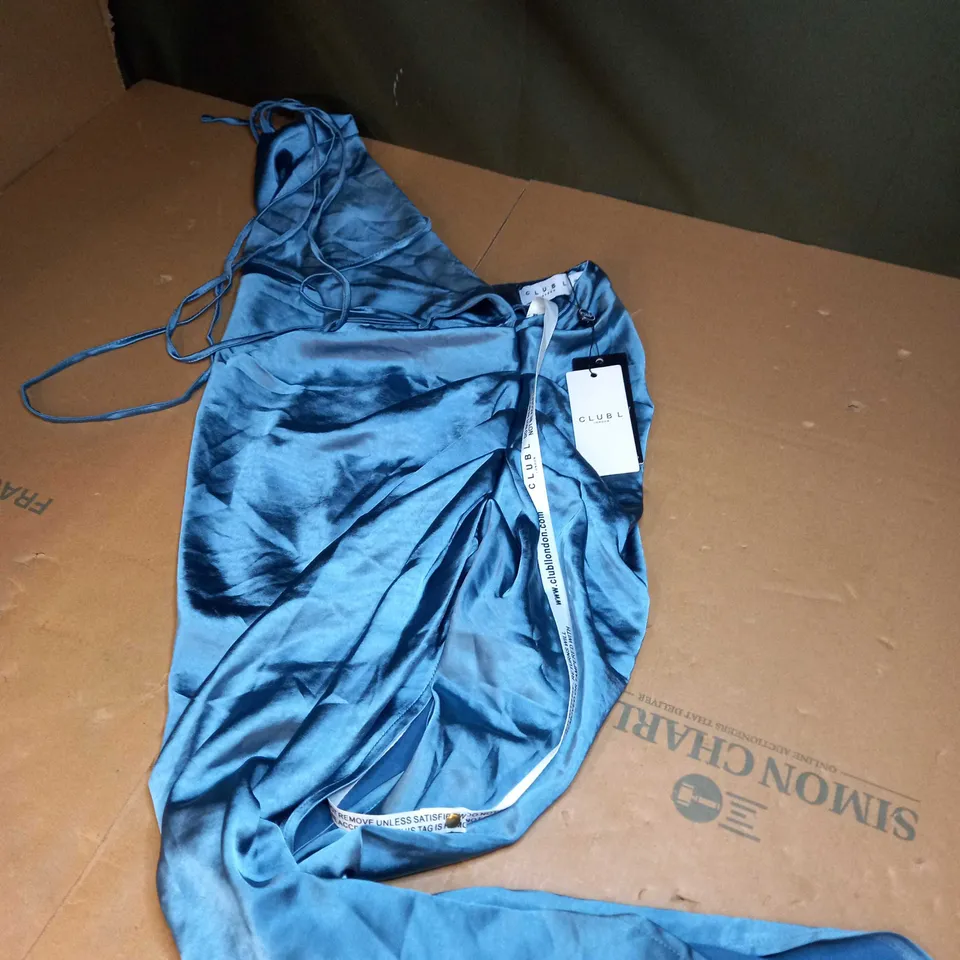 CLUB L BLUE CAMI COWL NECK ASYMMETRIC HARN DRESS SIZE 10