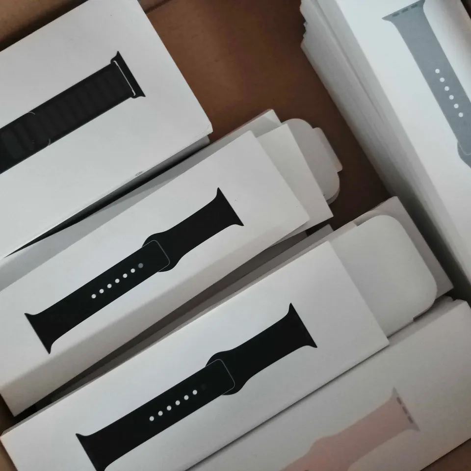 BOX OF APPROXIMATELY 25 ASSORTED APPLE WATCH STRAPS IN VARIOUS COLOURS AND SIZES