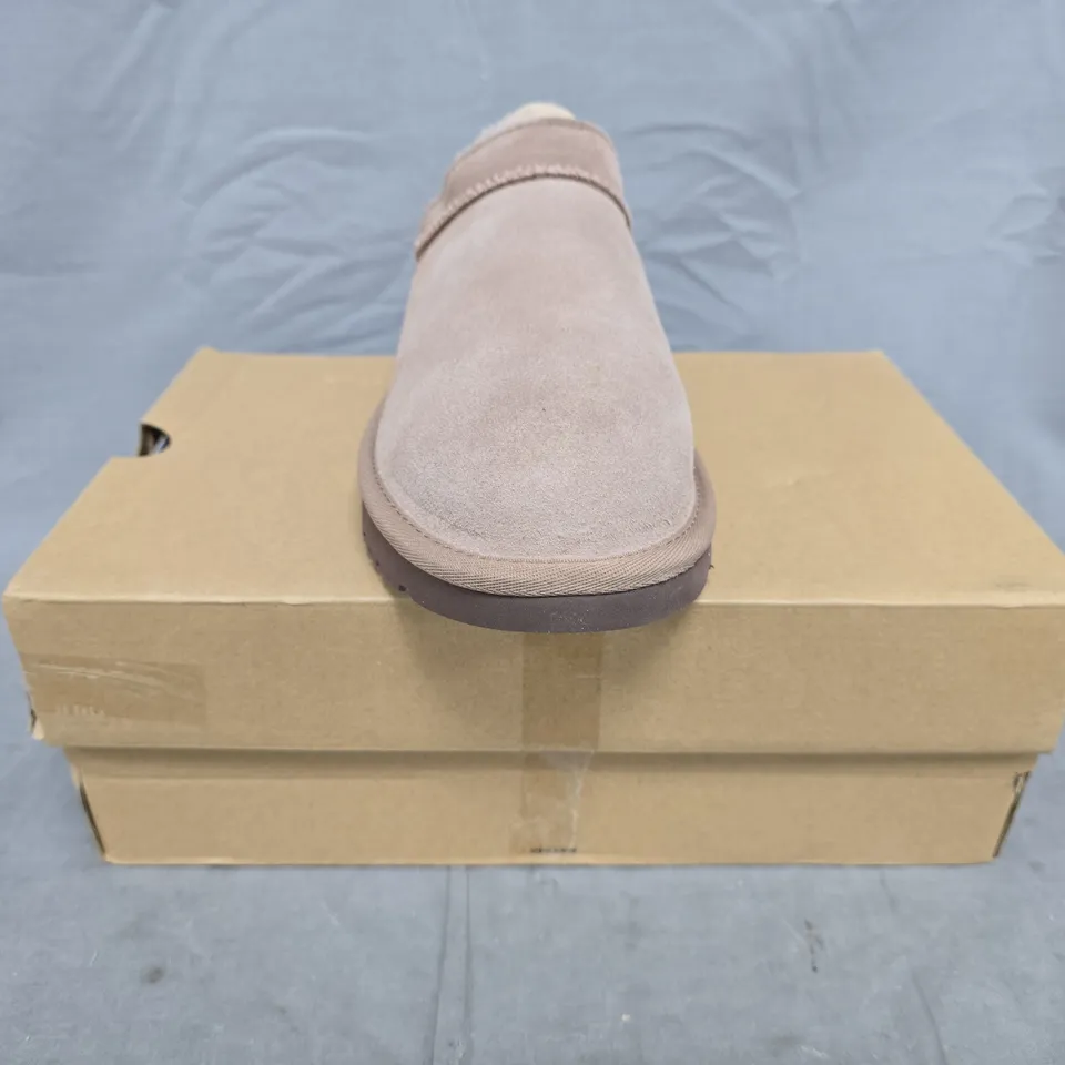 BOXED PAIR OF UGG CLASSIC MICRO SHOES IN LIGHT BROWN SIZE UK 6