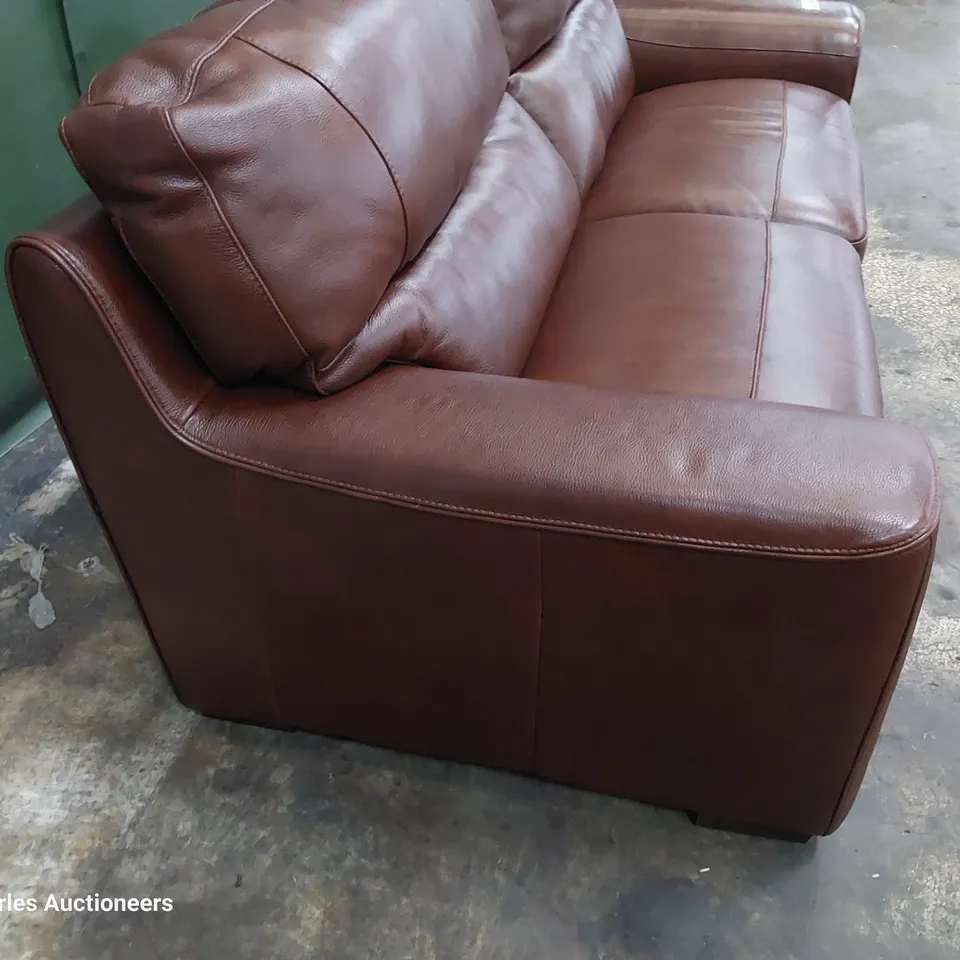 QUALITY ITALIAN DESIGNER PRATO THREE SEATER SOFA CHESTNUT LEATHER