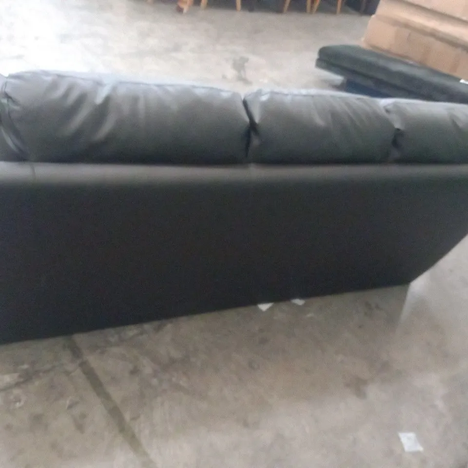 DESIGNER BLACK FAUX LEATHER THREE SEATER SOFA