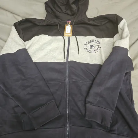 K4M JEANS ZIP THRU BROOKLYN HOODY IN JET BLACK/NAVY/GREY - 5XL