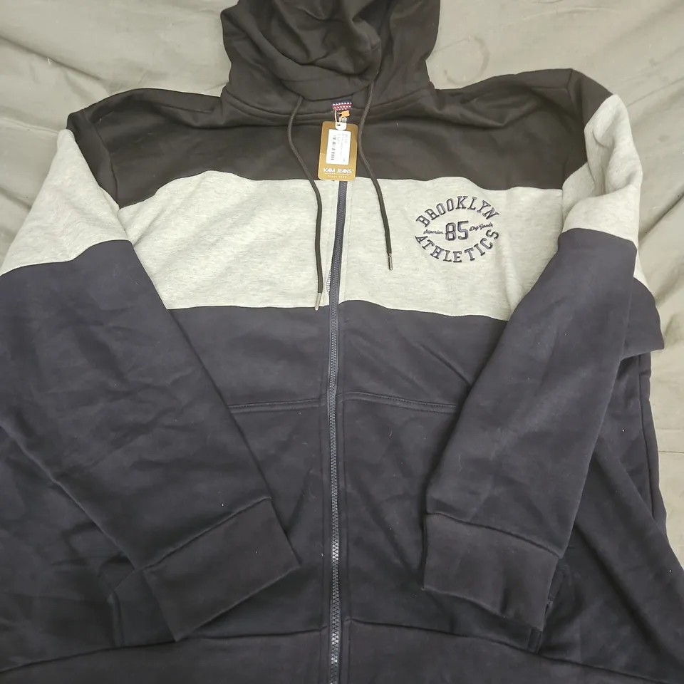 K4M JEANS ZIP THRU BROOKLYN HOODY IN JET BLACK/NAVY/GREY - 5XL