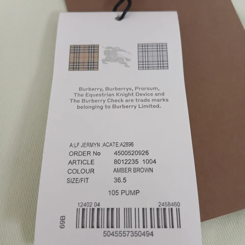BOXED BURBERRY AMBER BROWN 105MM PUMP HEELS, UK 3.5 (WOMEN)