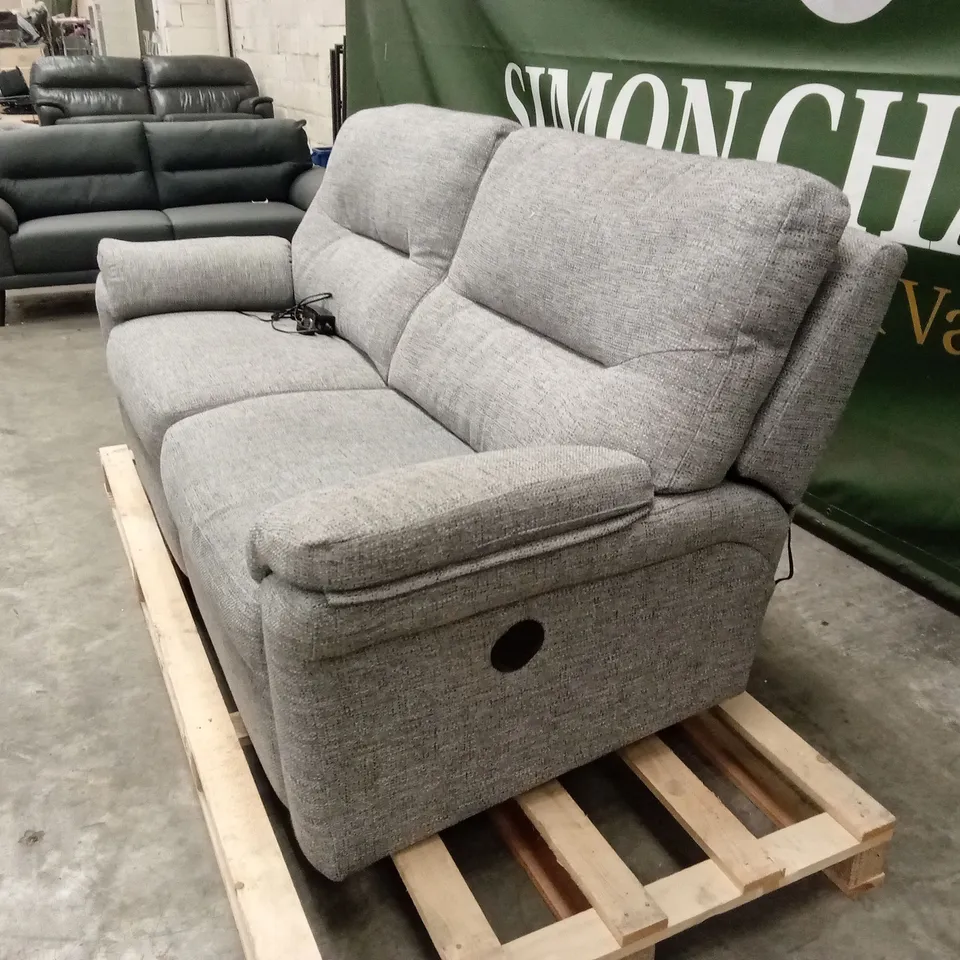 DESIGNER 3 SEATER FABRIC UPHOLSTERED POWER RECLINER SOFA - GREY