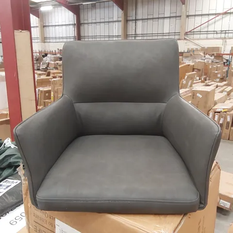 BOXED SET OF 2 DESIGNER GREY FAUX LEATHER DINING CHAIRS 