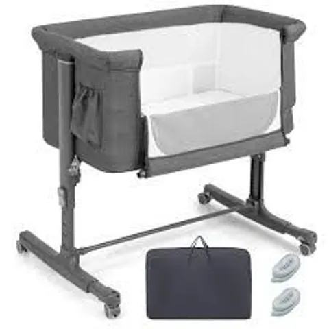 BOXED 3-IN-1 ADJUSTABLE BABY BEDSIDE BASSINET WITH MATTRESS GREY