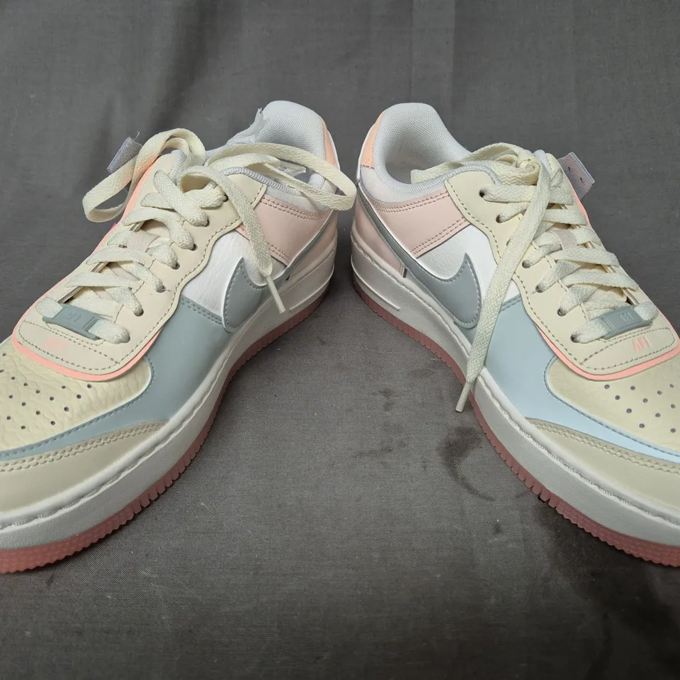 BOXED PAIR OF NIKE AIR FORCE 1 SHADOW SHOES IN COCONUT MILK/PASTEL PINK UK SIZE 5