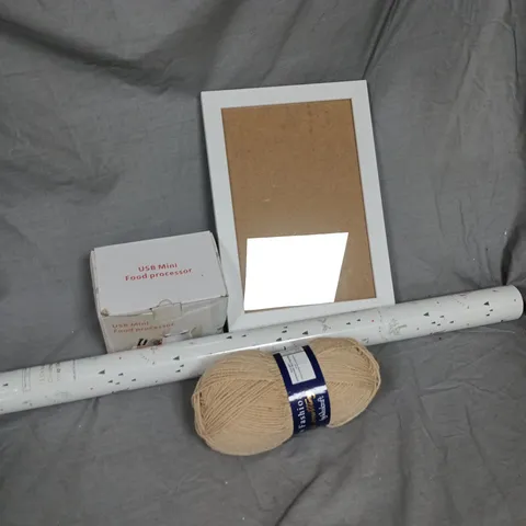 APPROXIMATELY 20 ASSORTED HOUSEHOLD PRODUCTS TO INCLUDE PHOTO FRAMES, USB MINI FOOD PROCESSOR, CHRISTMAS WRAP, ETC