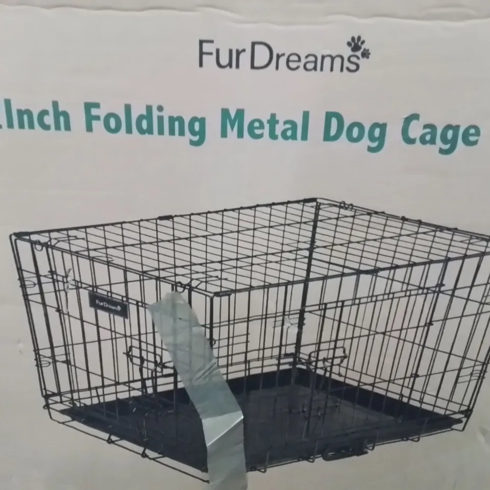 BOXED FURDREAMS 42 INCH FOLDING METAL DOG CAGE 