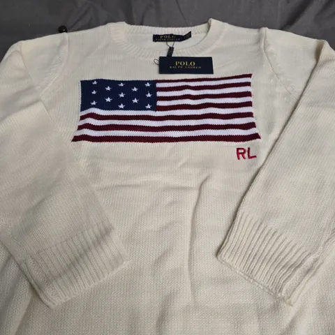 POLO RALPH LAUREN WHITE KNIT SWEATER SIZE S