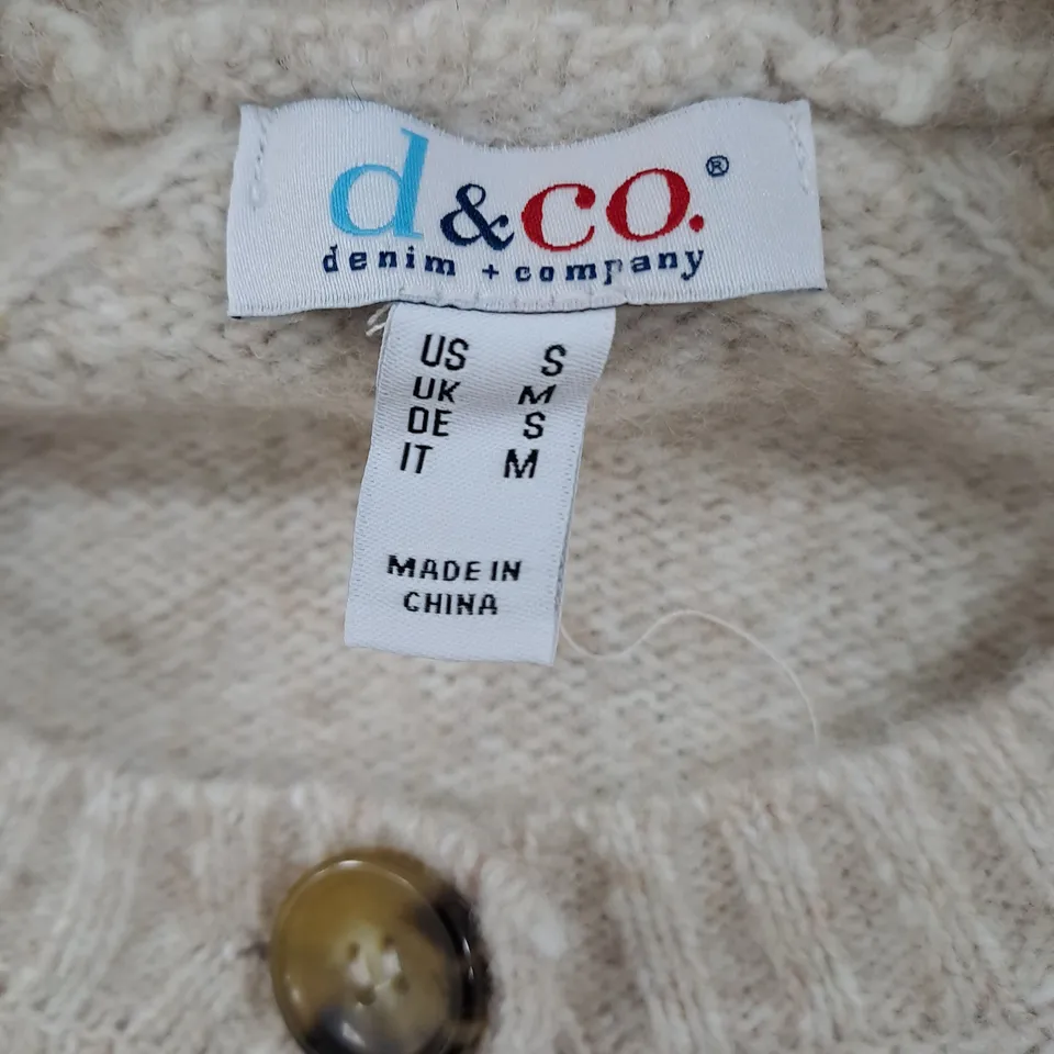 D&CO DENIM & COMPANY BEIGE KNIT CARDIGAN, BUTTON FRONT, UK SIZE M