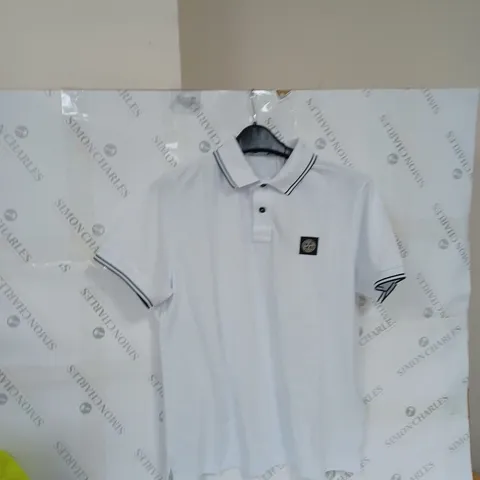 MENS WHITE STONE ISLAND POLO LARGE