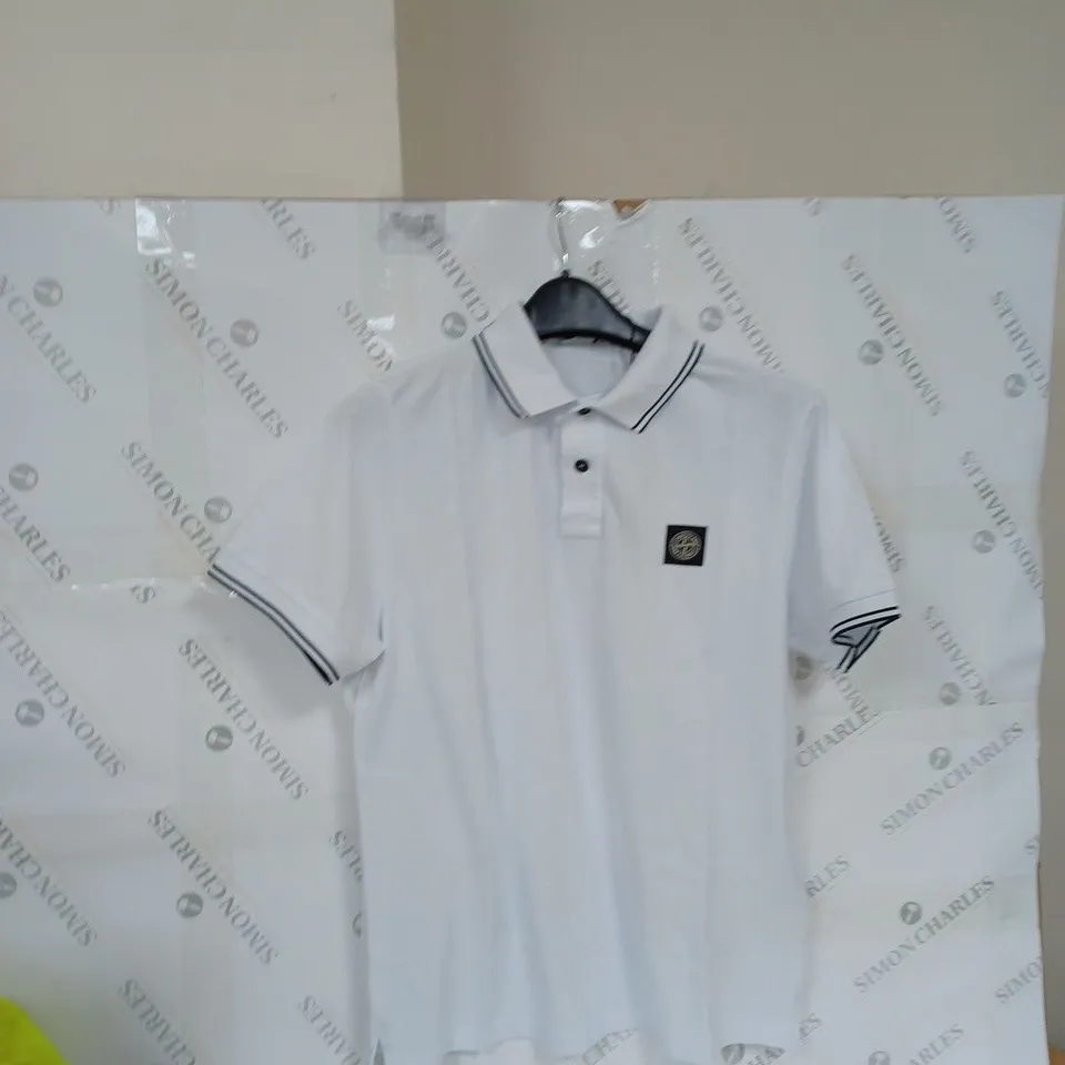 MENS WHITE STONE ISLAND POLO LARGE
