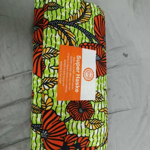 AFRICAN WAX PRINT FABRIC WRAP SCARF – GREEN WITH RED/ORANGE FLORAL PATTERN (SH BY FASHIONHOUSE) (VERIFY MODEL)